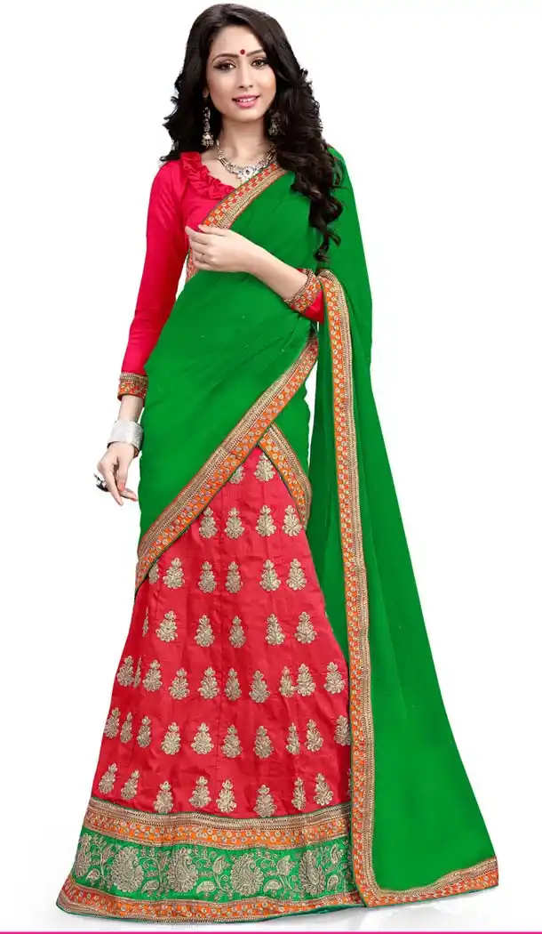 Women's Silk Fabric and Hot Pink Color Pretty A Line Lehenga Style With Lace Work Dupatta | FH405265521