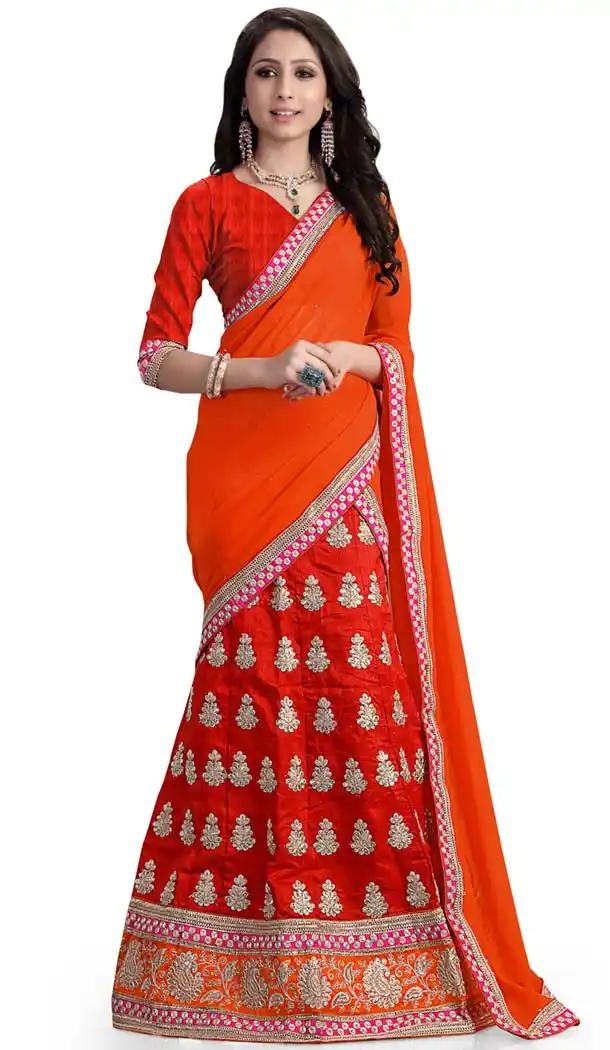 Women's Silk Fabric Red Color Pretty Lehenga Choli With Lace Work Dupatta | FH405265522