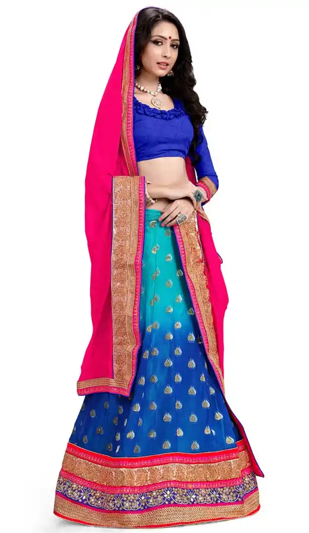 Women's Viscose Satin Fabric and Blue Color Pretty A Line Lehenga Style | FH405365533