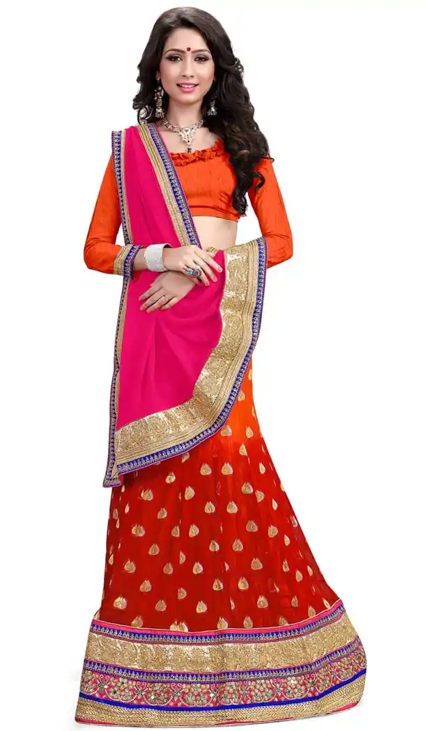 Women's Viscose Satin Fabric and Orange Pretty Lehenga Choli | FH405365534