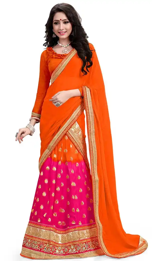 Women's Pink and Viscose Satin Fabric Pretty Lehenga Choli | FH405365535