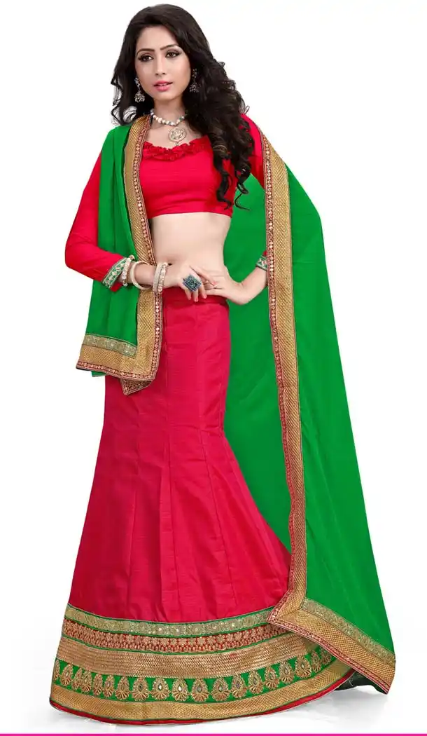 Women's Silk Fabric and Crimson Color Pretty A Line Lehenga Style | FH405365540