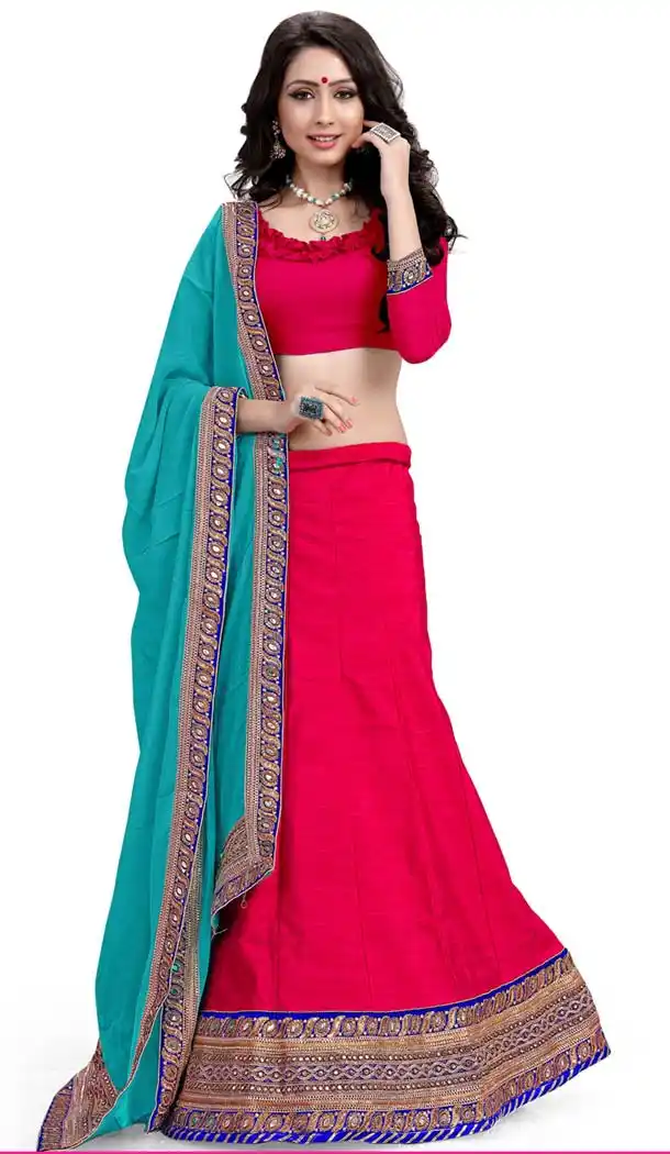 Women's Pretty A Line Lehenga Style in Hot Pink With Crystals Stones Work Dupatta | FH405465556