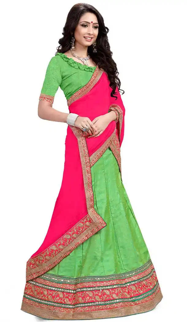 Women's Pretty A Line Lehenga Style in Lime Green With Lace Work Dupatta | FH405465562