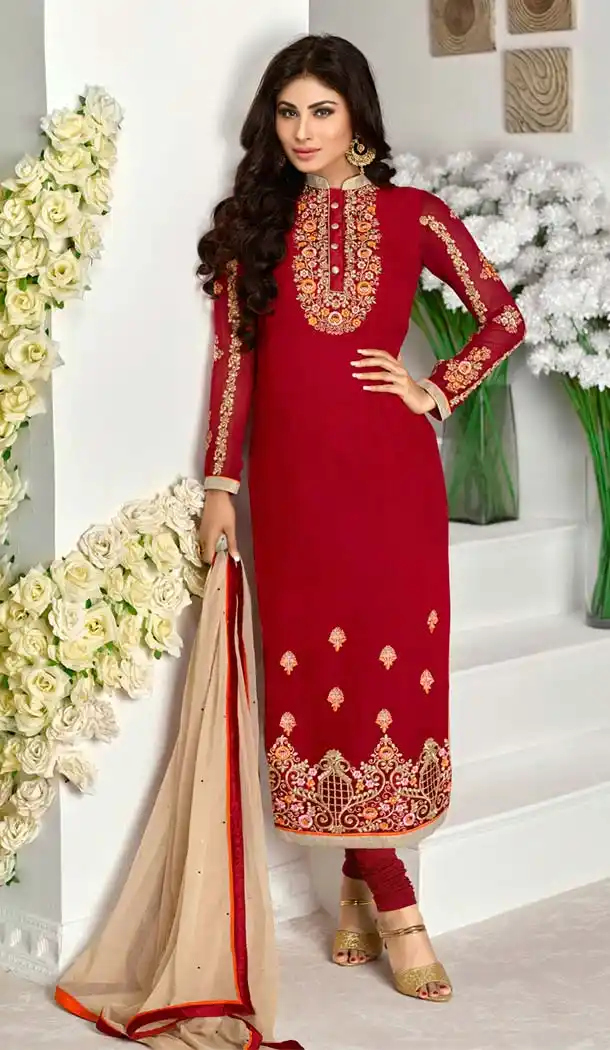 Brick Red and Georgette Salwar Kameez Online Shopping | FH405665469