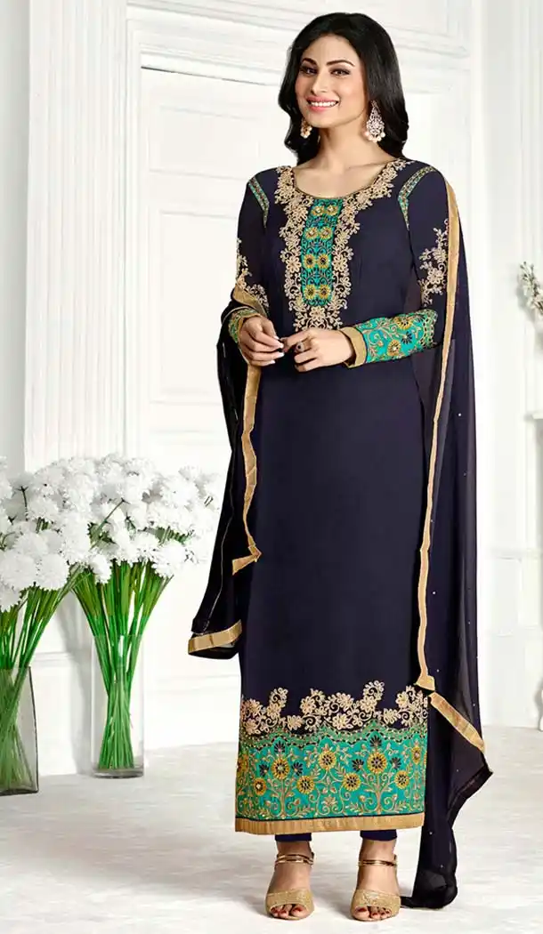 Navy Blue and Georgette Salwar Kameez Online Shopping | FH405665471