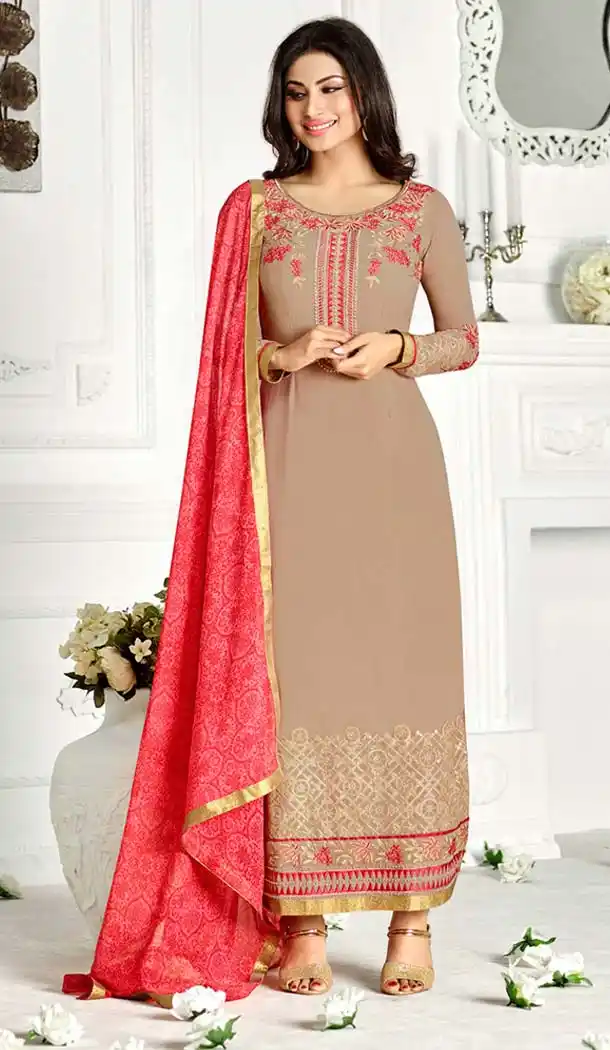 Tan Brown and Georgette Salwar Kameez Online Shopping | FH405665472