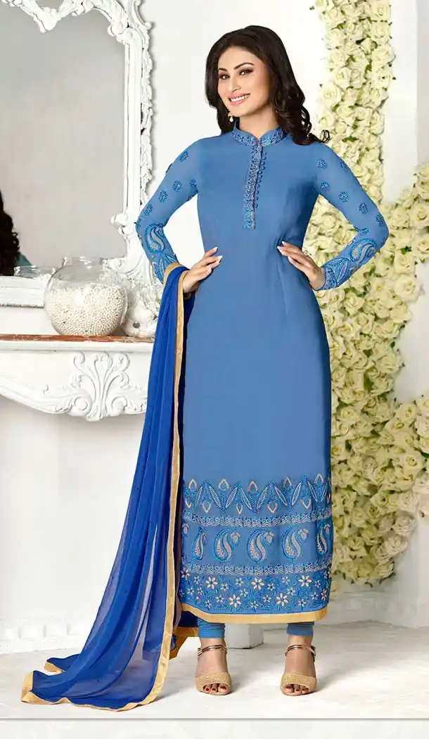 Steel Blue and Georgette Salwar Kameez Online Shopping | FH405665473