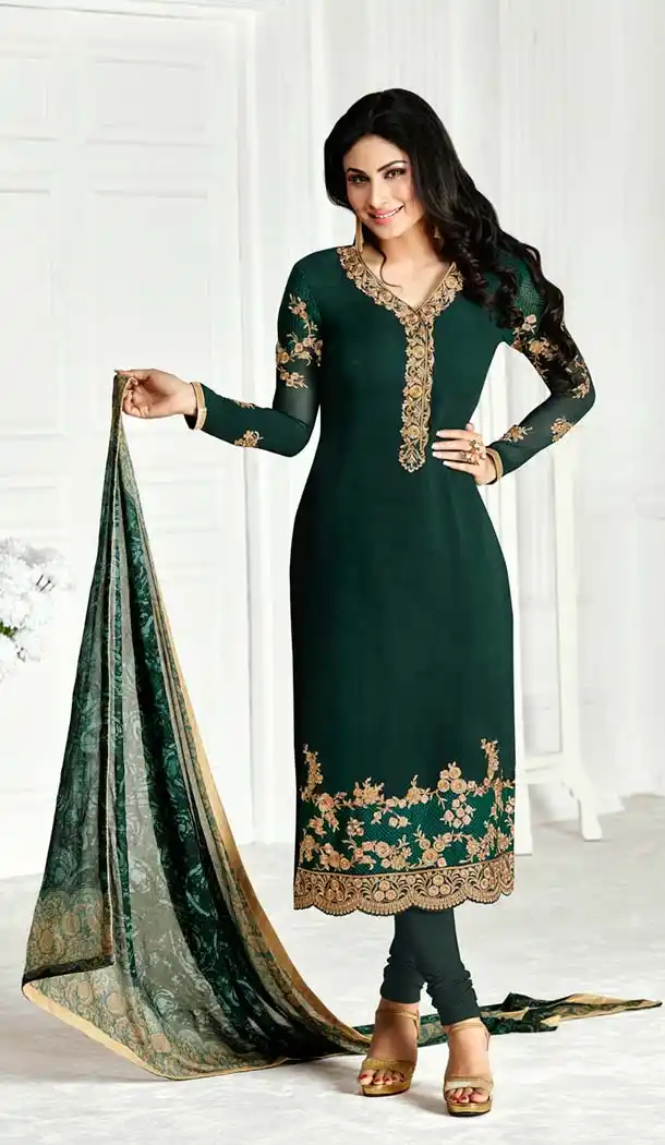 Bottle Green and Georgette Salwar Kameez Online Shopping | FH405665475