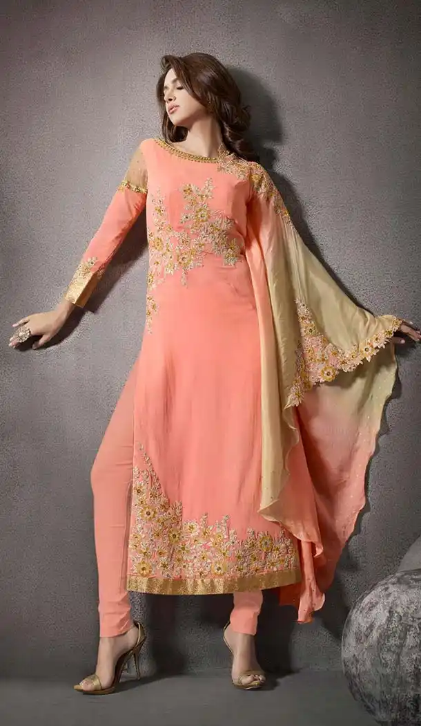 Salmon Color and Georgette Straight Cut Salwar Kameez Online Shopping | FH405765461