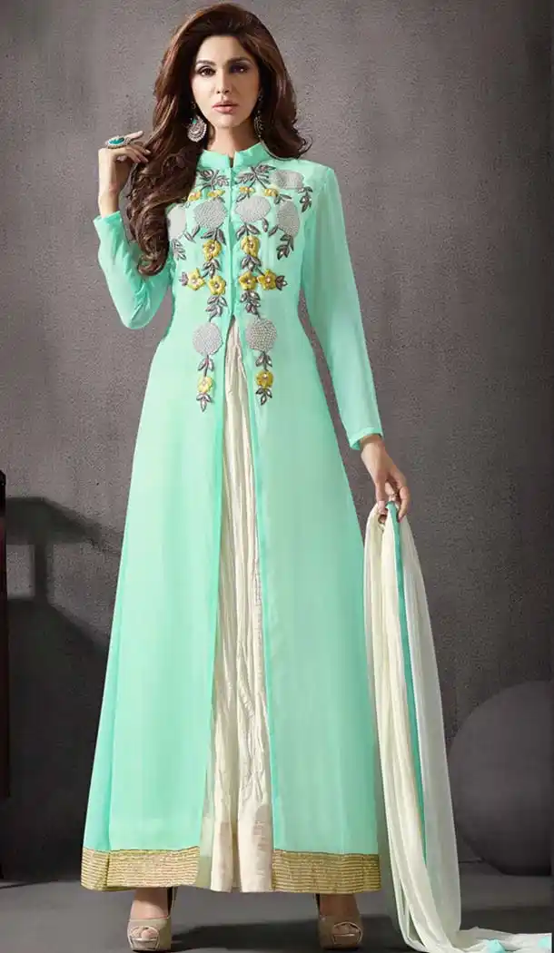 Mint Green Color and Georgette Anarkali Salwar Kameez Online Shopping | FH405765462