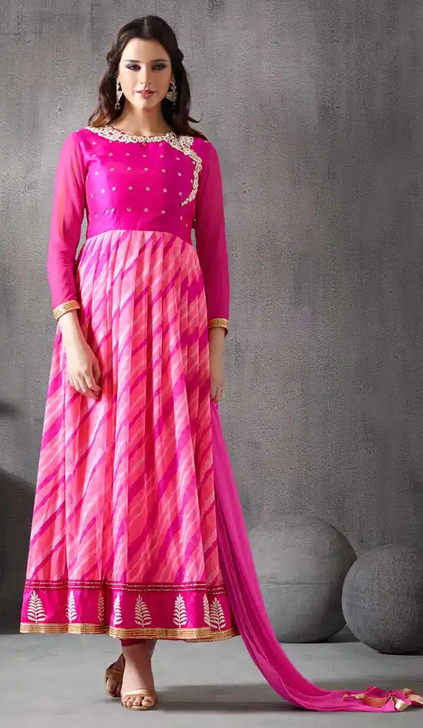 Deep Pink Color and Chiffon,Silk Salwar Kameez Online Shopping | FH405765463