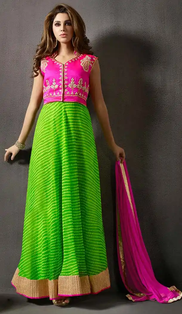 Lime Green Color and Chiffon,Silk Salwar Kameez Online Shopping | FH405765466