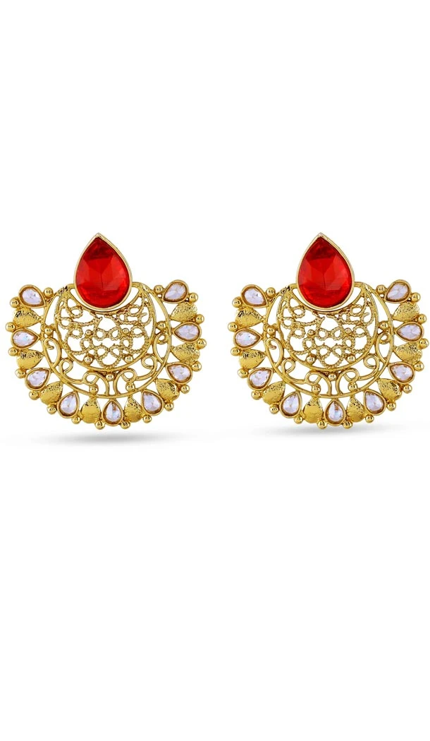 Red and Gold Color Stone Artificial Jewellery Earring | FH405865623