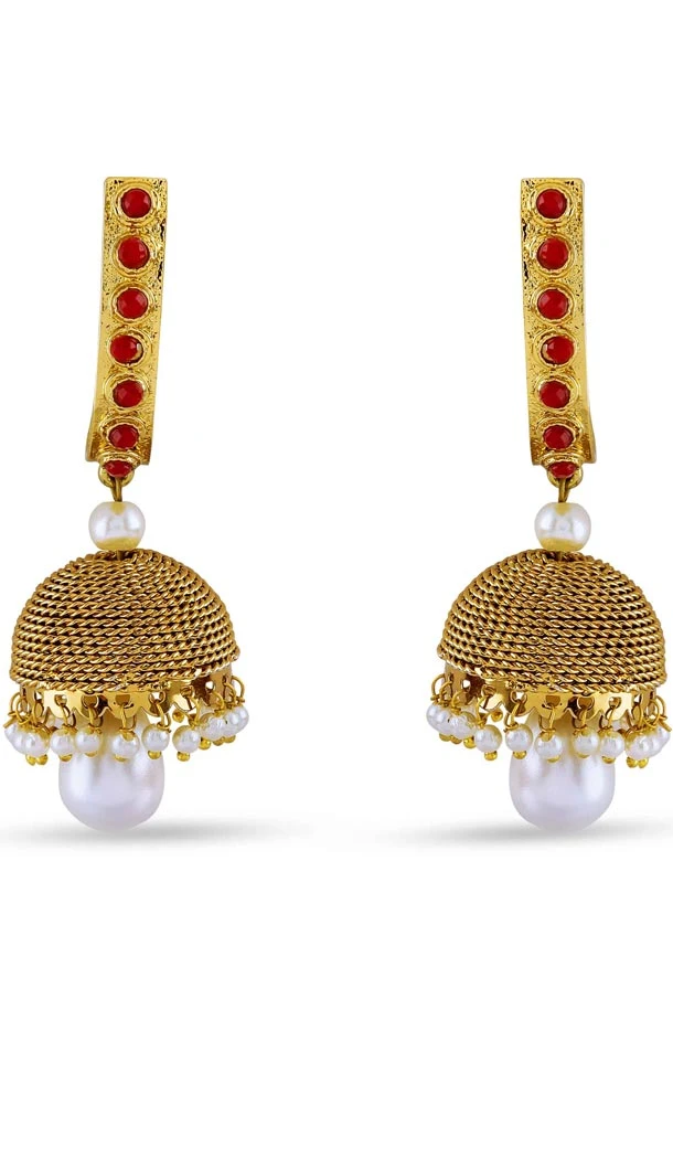Beige and Gold Color Pearls Stone Artificial Jewellery Earring | FH405865624