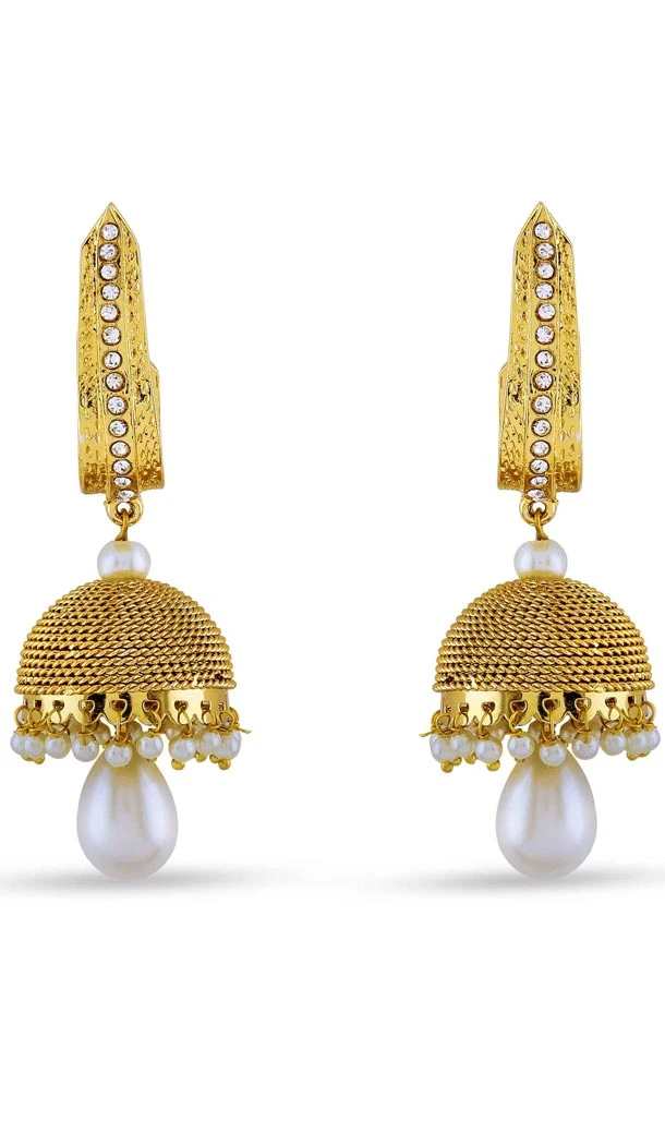 Beige and Gold Color American Diamond Stone Artificial Jewellery Earring | FH405865625