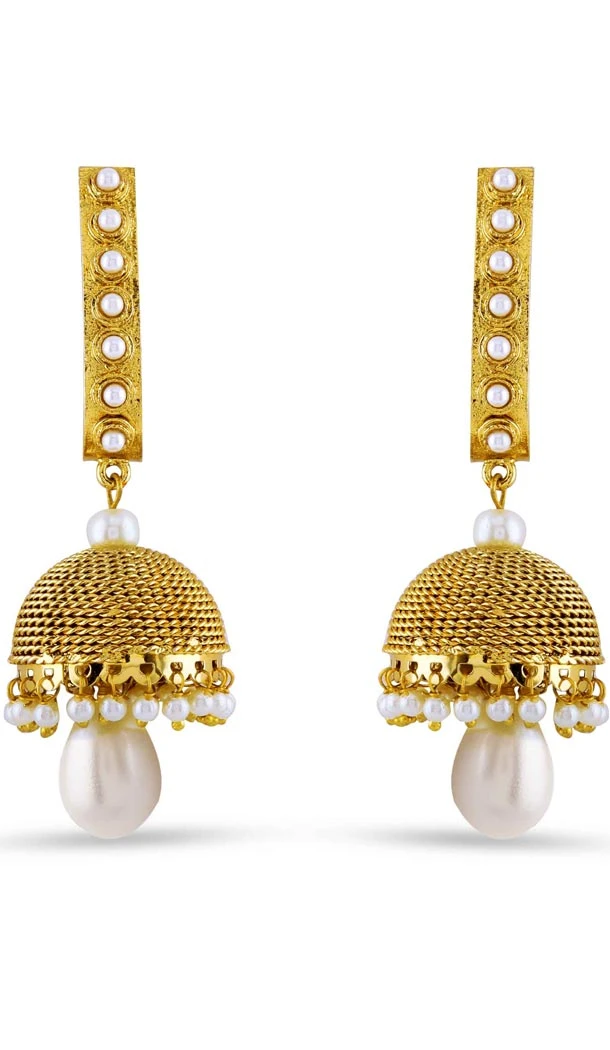 Beige and Gold Color Pearls Stone Artificial Jewellery Earring | FH405865627