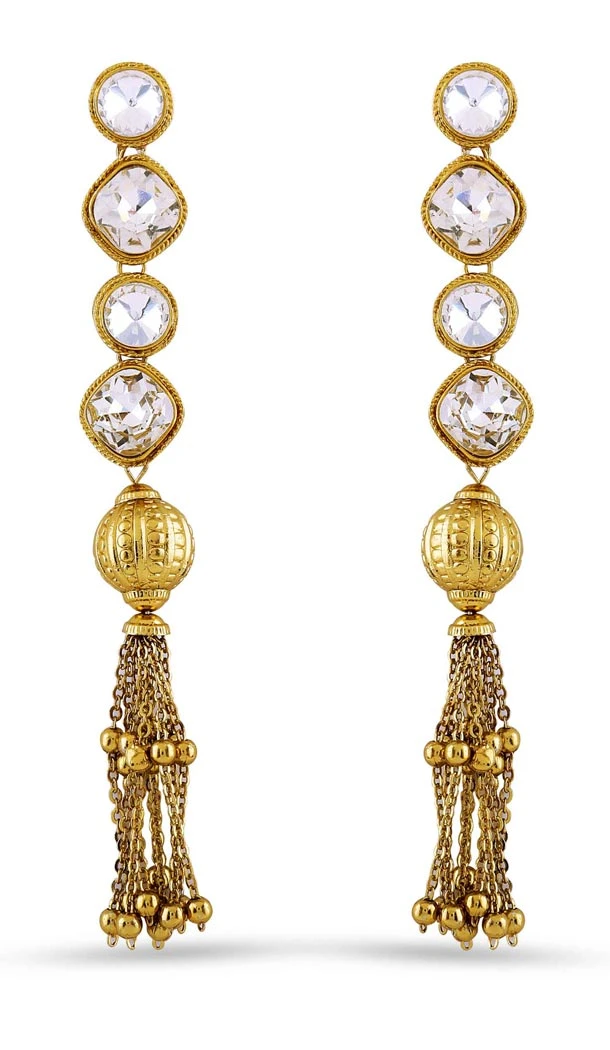 Fancy Beige and Gold Color Stone Artificial Jewellery Earring | FH405865631
