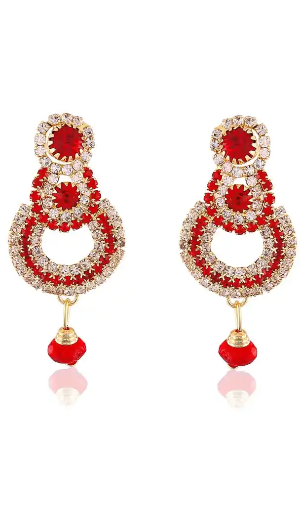 Red and Gold Color American Diamond Drop Earring | FH406865695