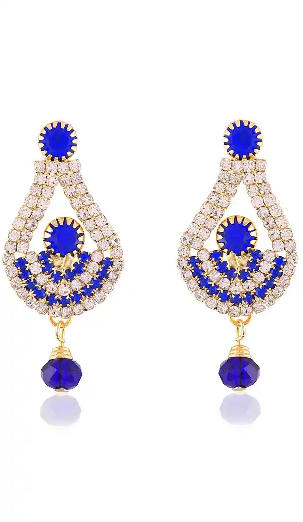 Blue and Gold Color American Diamond Drop Earring | FH406865697