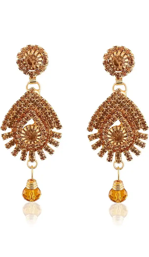 Cream and Gold Color American Diamond Drop Earring | FH406865698