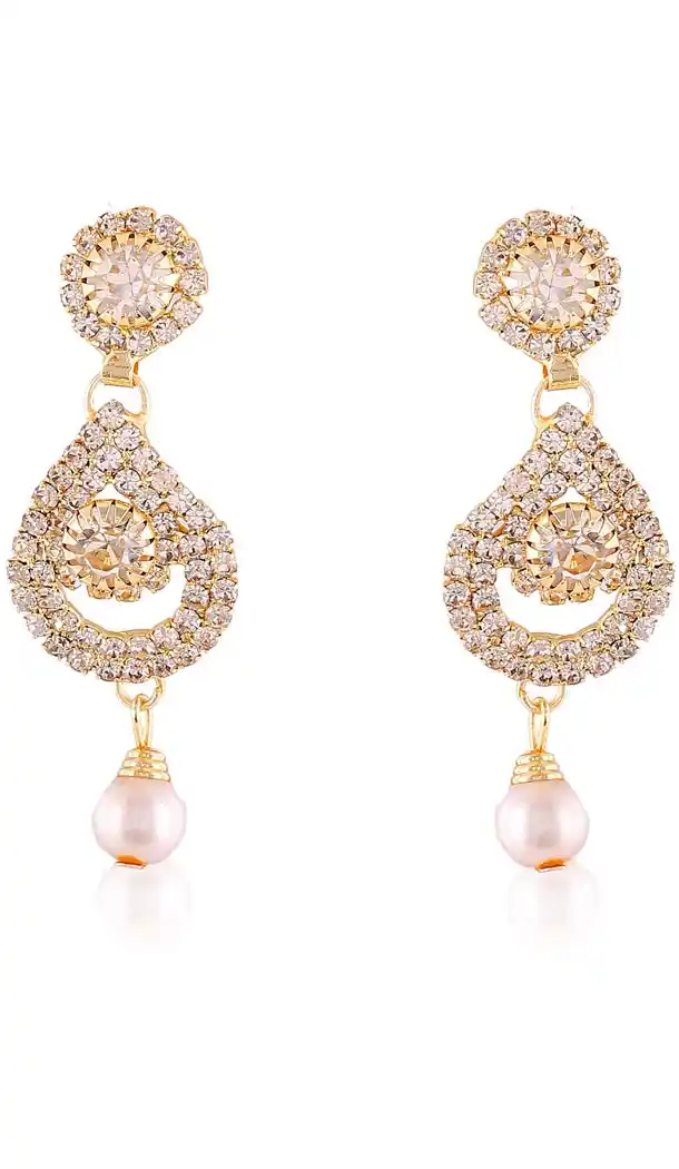 Cream and Gold Color American Diamond Drop Earring | FH406865699