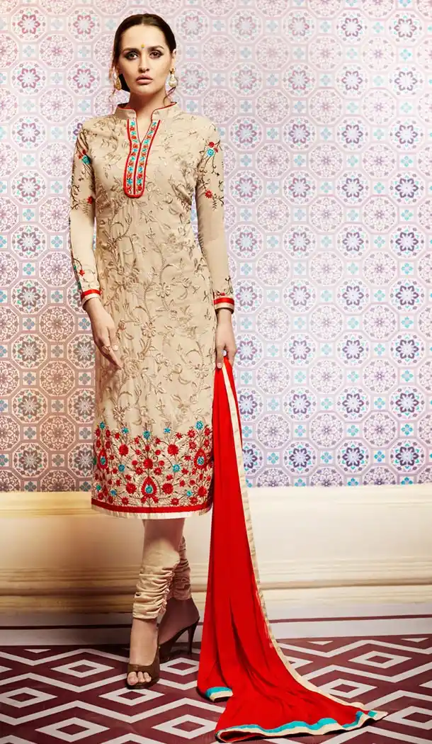 Tan Brown Georgette Churidar Kameez Online Shopping | FH407165723