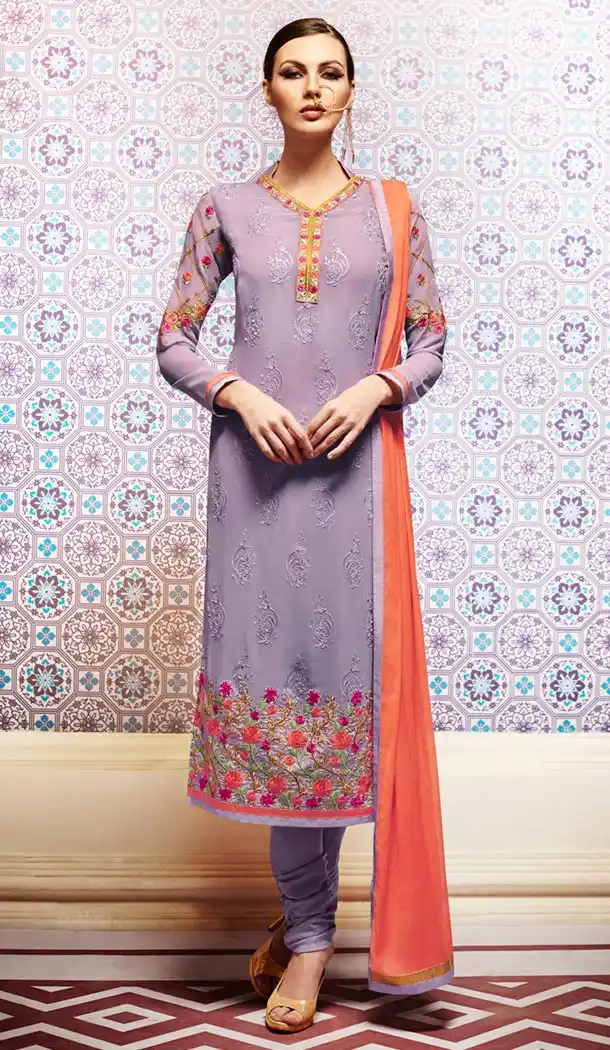 Lavender Georgette Churidar Kameez Online Shopping | FH407165726