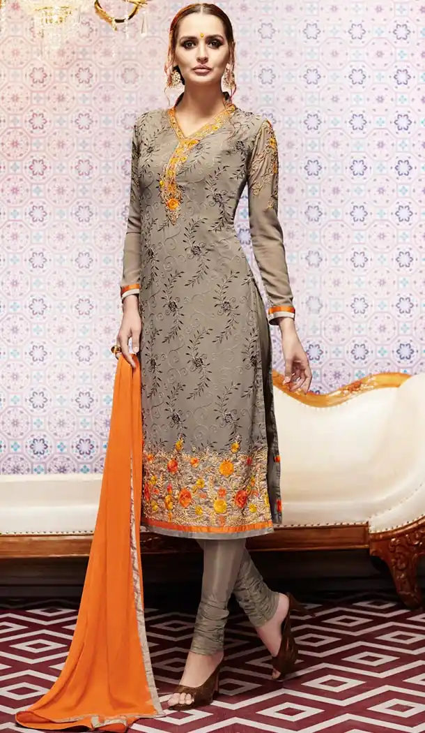 Pewter Georgette Churidar Kameez Online Shopping | FH407165729