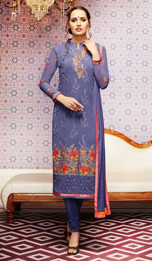 Navy Blue Georgette Churidar Kameez Online Shopping | FH407165732