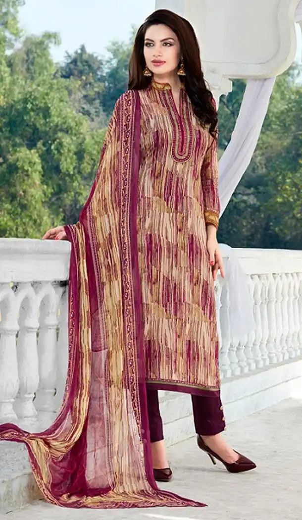 Tan Brown Color Cotton Printed Narrow Pants and Kameez Online Shopping | FH407365735