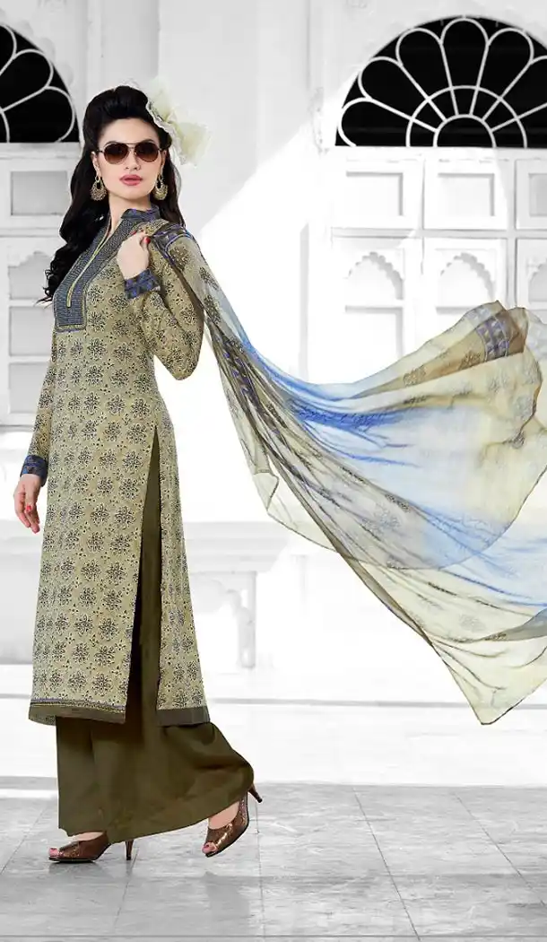 Tan Brown Color Cotton Printed Palazzo and Kameez Online Shopping | FH407365736
