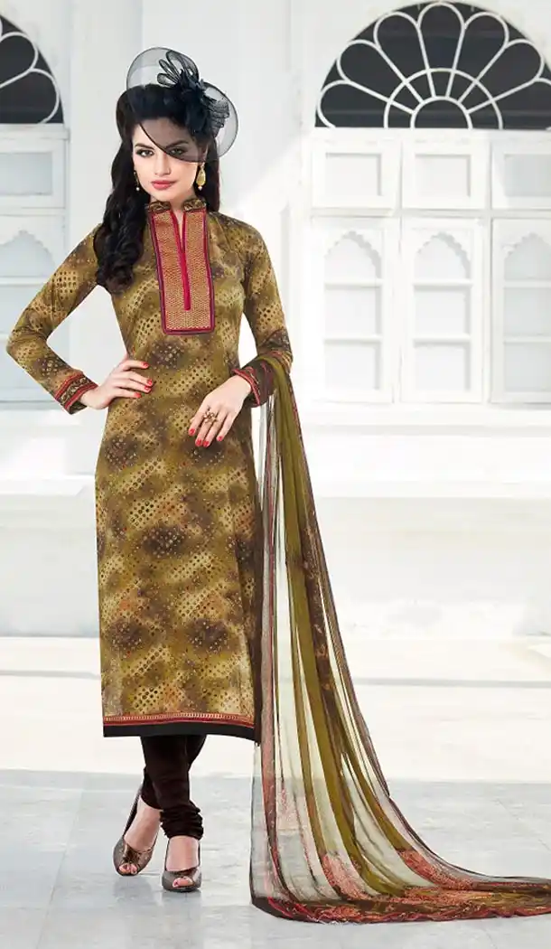 Tan Brown Color Cotton Printed Churidar and Kameez Online Shopping | FH407365737