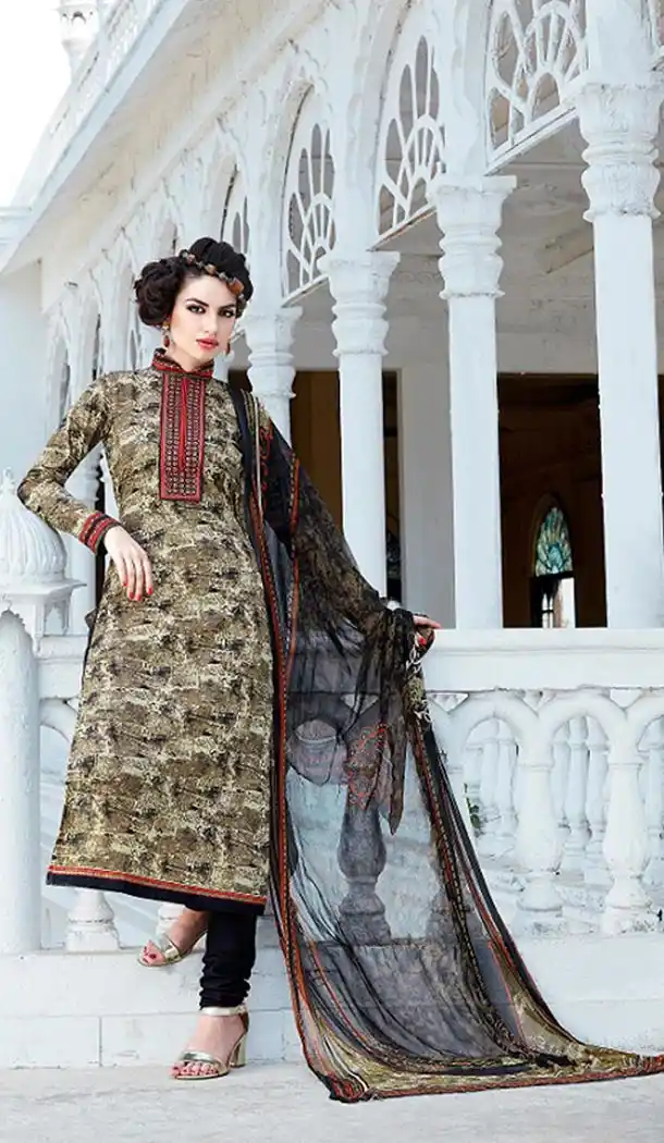 Cotton Brown Color Printed Churidar and Kameez Online Shopping | FH407365740