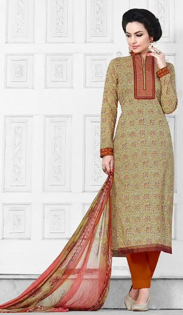 Cotton Tan Brown Color Printed Narrow Pants and Kameez Online Shopping | FH407365741