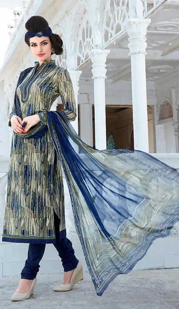 Cotton Tan Brown Color Printed Churidar Kameez Online Shopping | FH407365742
