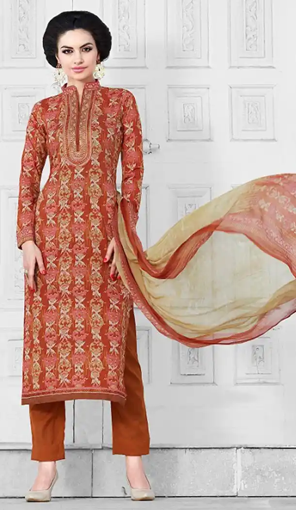 Cotton Peach Puff Color Printed Narrow Pants Kameez Online Shopping | FH407365743