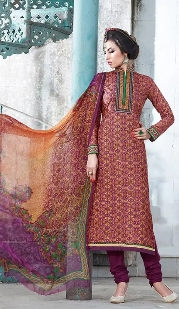 Cotton Purple Color Printed Churidar Kameez Online Shopping | FH407365744