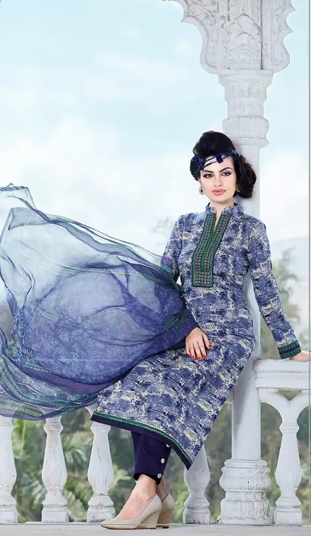Cotton Navy Blue Color Printed Narrow Pants Kameez Online Shopping | FH407365746