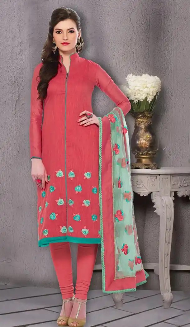 Pink Banarasi Silk Casual and Formal Churidar Kameez Online | FH407465752