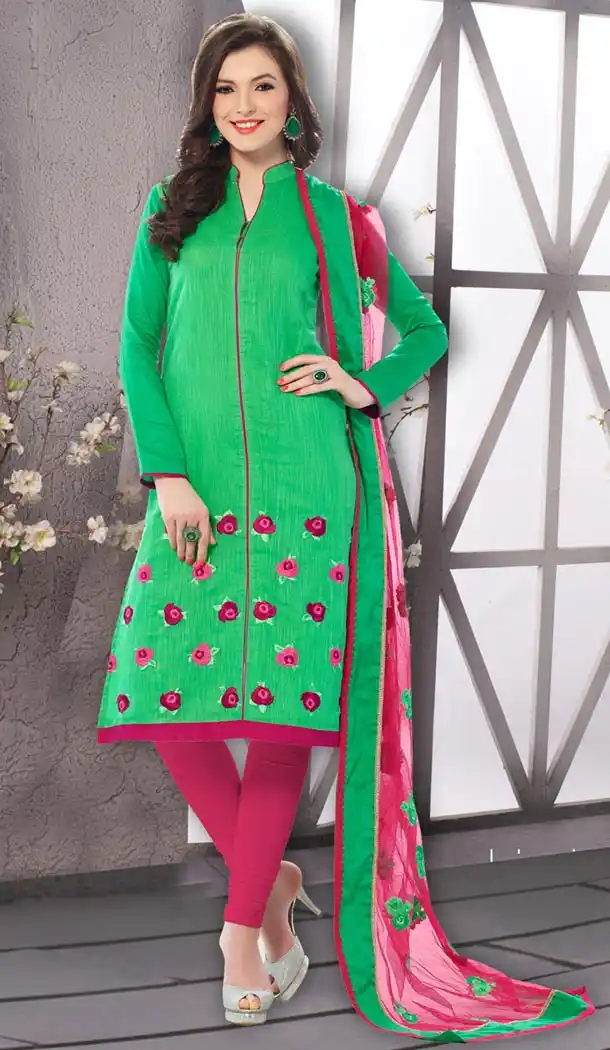 Green Banarasi Silk Casual and Formal Churidar Kameez Online | FH407465753