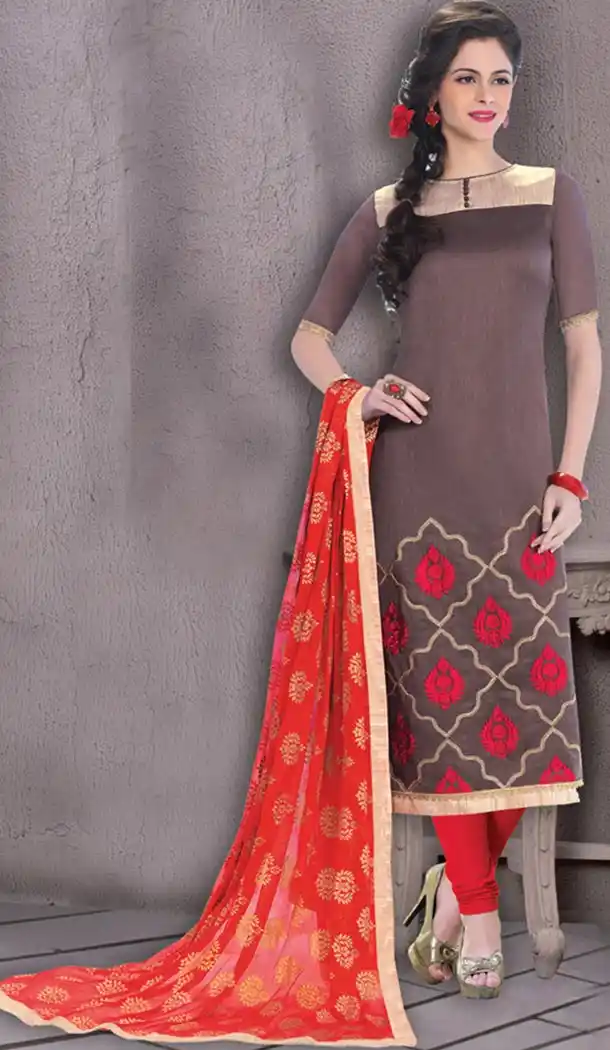 Chocolate Banarasi Silk Casual and Formal Churidar Kameez Online | FH407465754