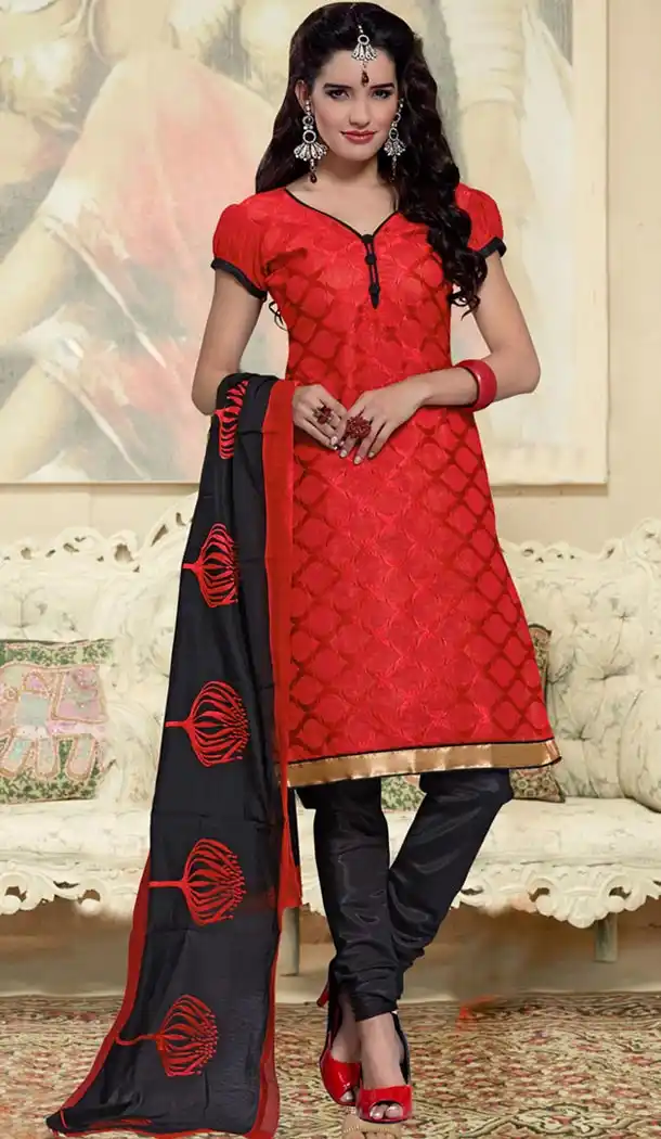 Deep Scarlet Chanderi Silk Casual and Formal Churidar Kameez Online | FH408165773