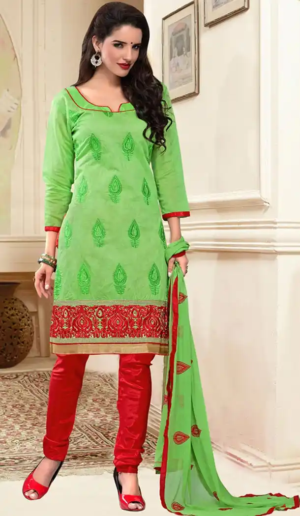 Mint Green Chanderi Silk Casual and Formal Churidar Kameez Online | FH408165778