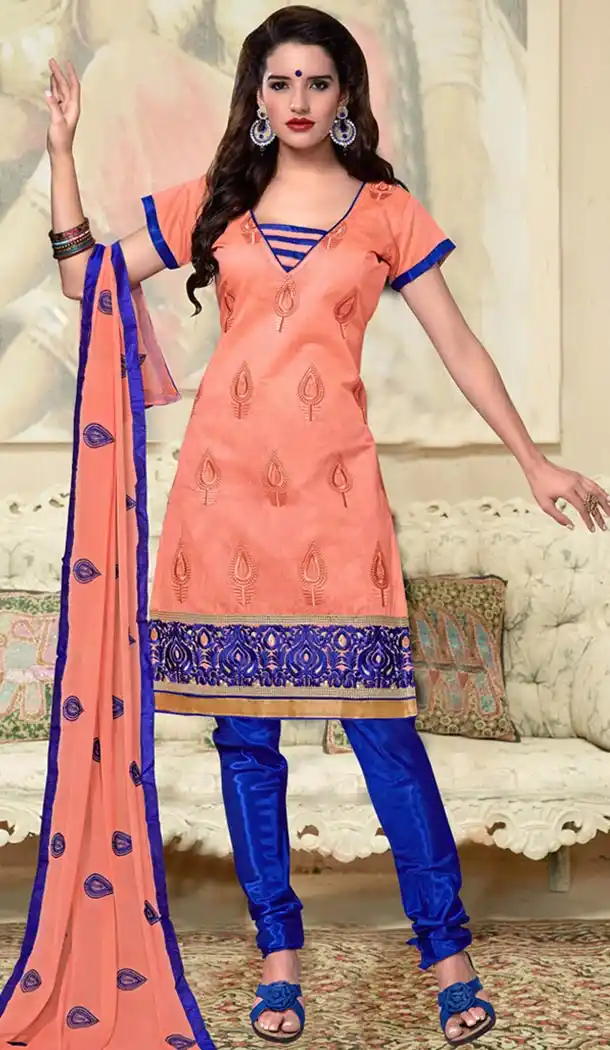 Peach Puff Chanderi Silk Casual and Formal Churidar Kameez Online | FH408165779