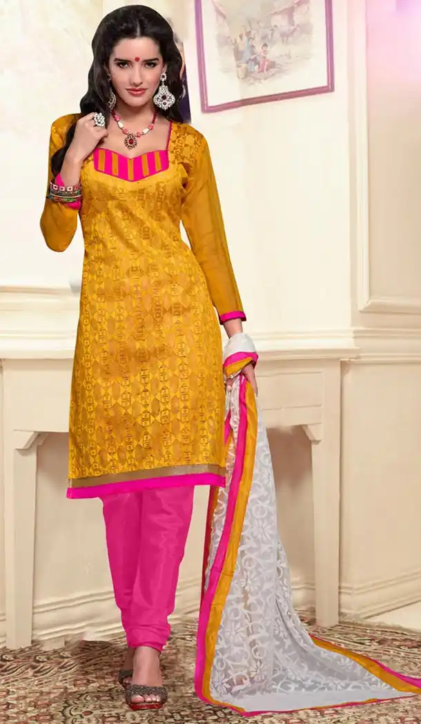 Yellow Chanderi Silk Casual and Formal Churidar Kameez Online | FH408165780