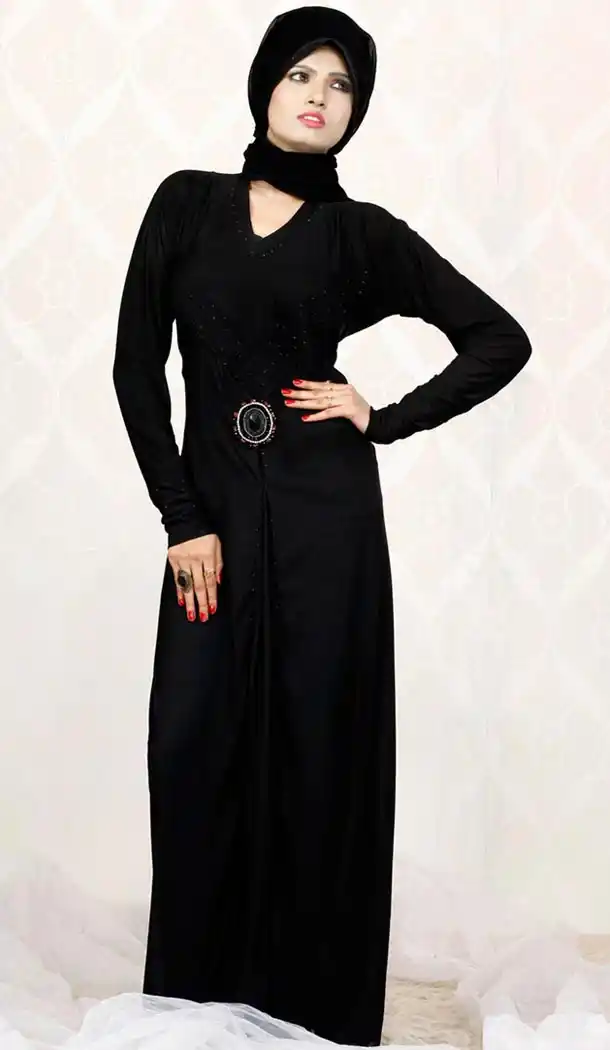 Black Lycra Islamic Hijab Abaya Styles Muslim Women Dresses | FH408565954