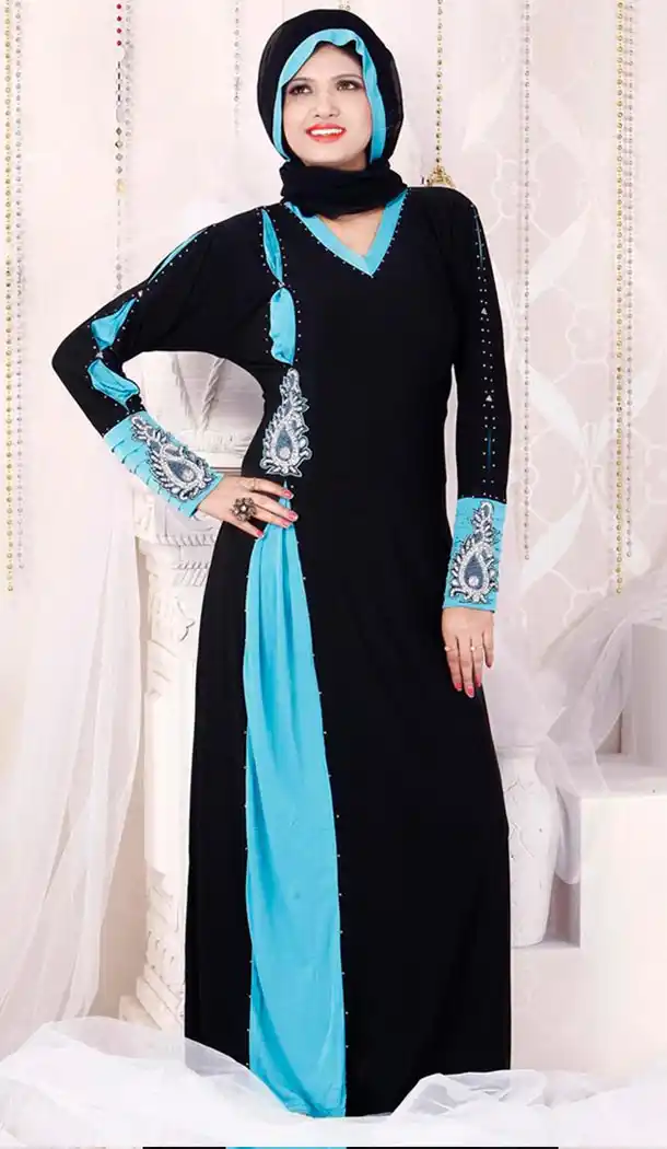 Lycra Islamic Women Readymade Gown in Black Color -FH408565959