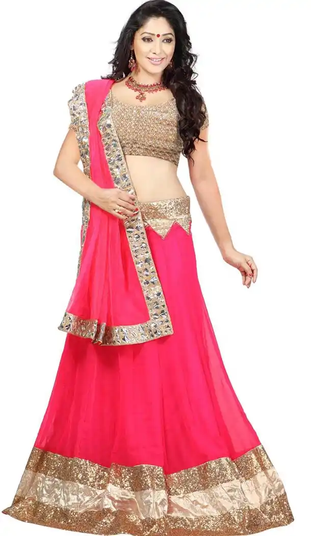 Women's Deep Pink Pretty A Line Lehenga Choli With Lace Work Dupatta | FH408665925