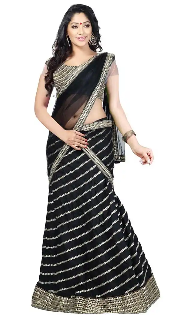 Women's Pure Silk Fabric and Black Color Pretty A Line Lehenga Style | FH408665927